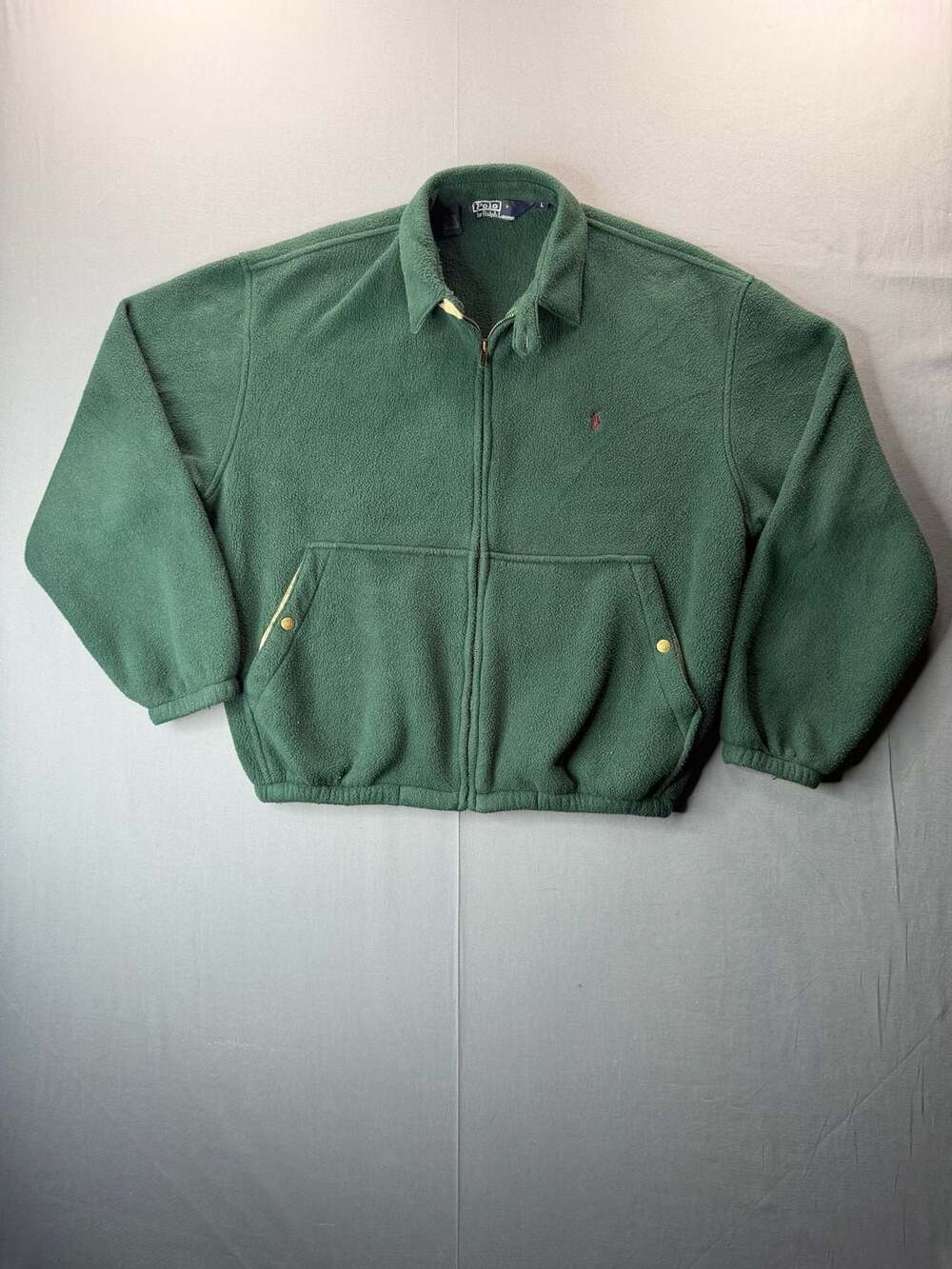 Polo Ralph Lauren Vintage Green Fleece Full Zip Bomber Jacket Mens Large